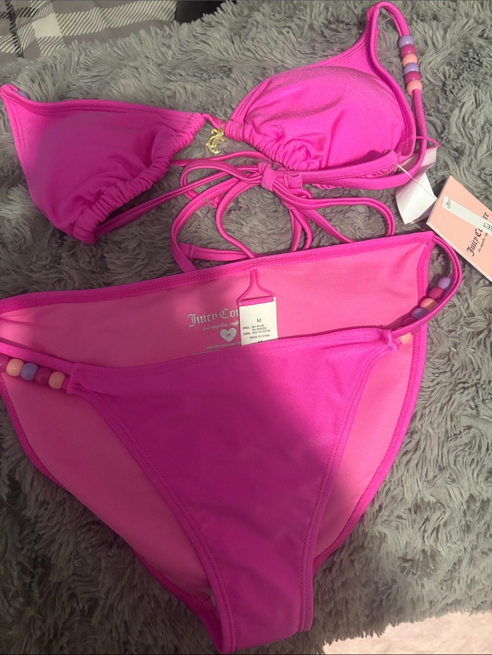Juicy Couture Women's Hot Pink String Bikini with beads
